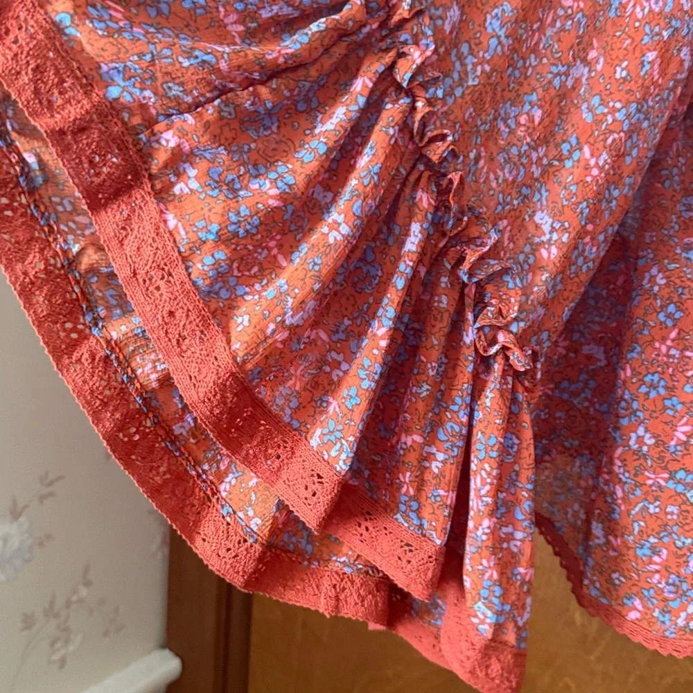 Free People Lola Wild Red Kimono Tassel Tie  Sz Small Relaxed Fit NWT Ret $98